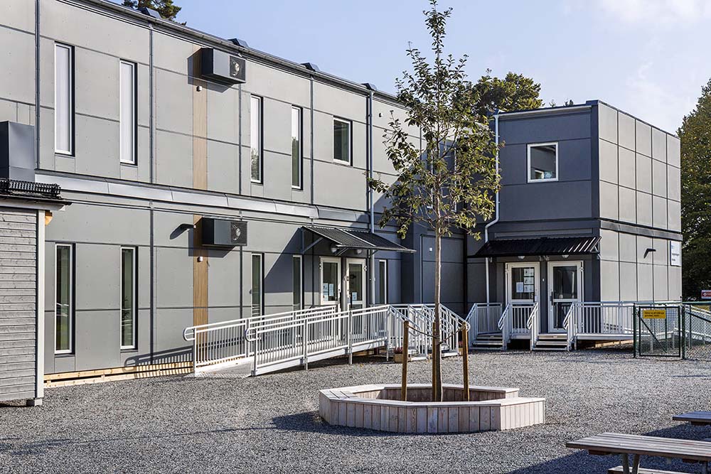 Expandia moduler fasad Oxelgrenshagens förskola i södertälje